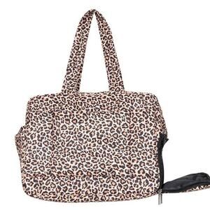Brown Leopard Print Quilted Duffel Weekender Bag